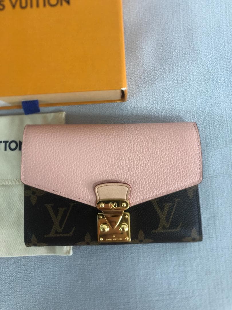 財布　ピンク　LVロゴ　レディース　ブラウン　バッグ　本革　スナップフィット