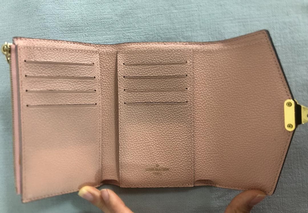 財布　ピンク　LVロゴ　レディース　ブラウン　バッグ　本革　スナップフィット