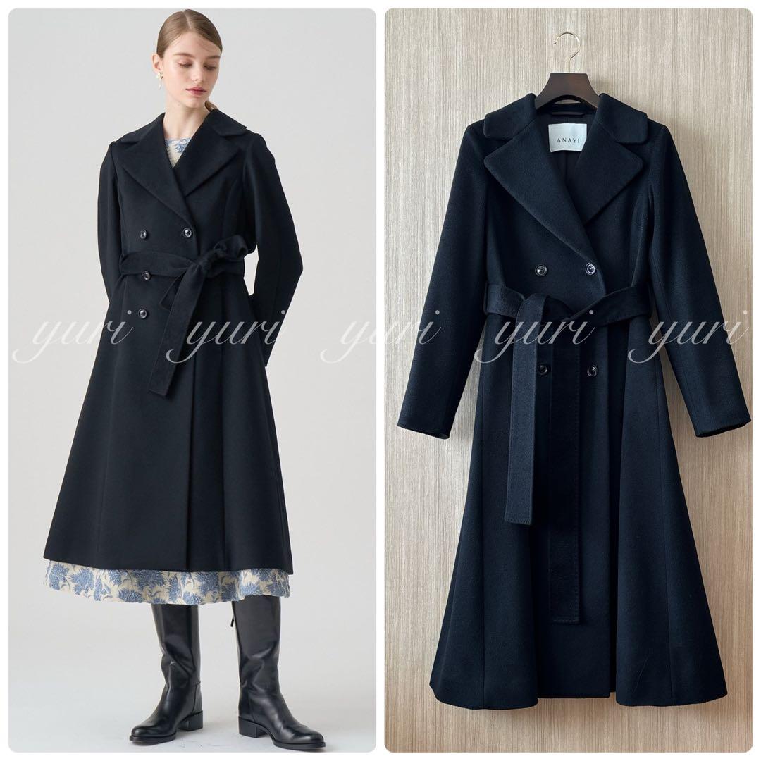 【1305】現行品　美品　アナイ　カシミヤドレストレンチコート　黒　36
