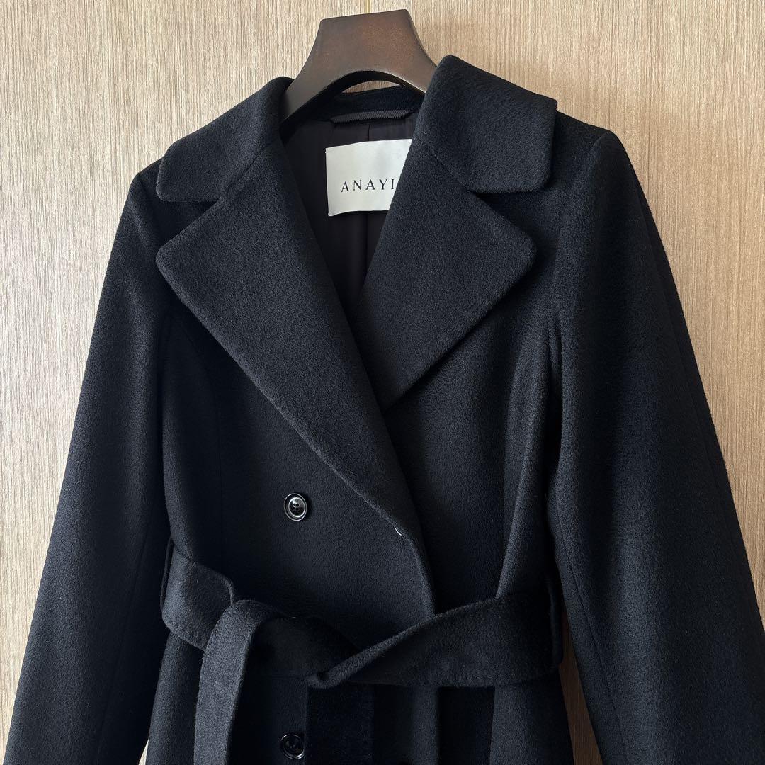 【1305】現行品　美品　アナイ　カシミヤドレストレンチコート　黒　36