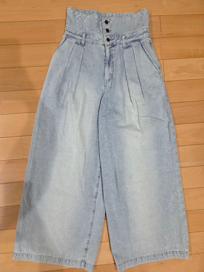 La boutique BonBonハイウエスト ワイドレッグ デニムパンツ S