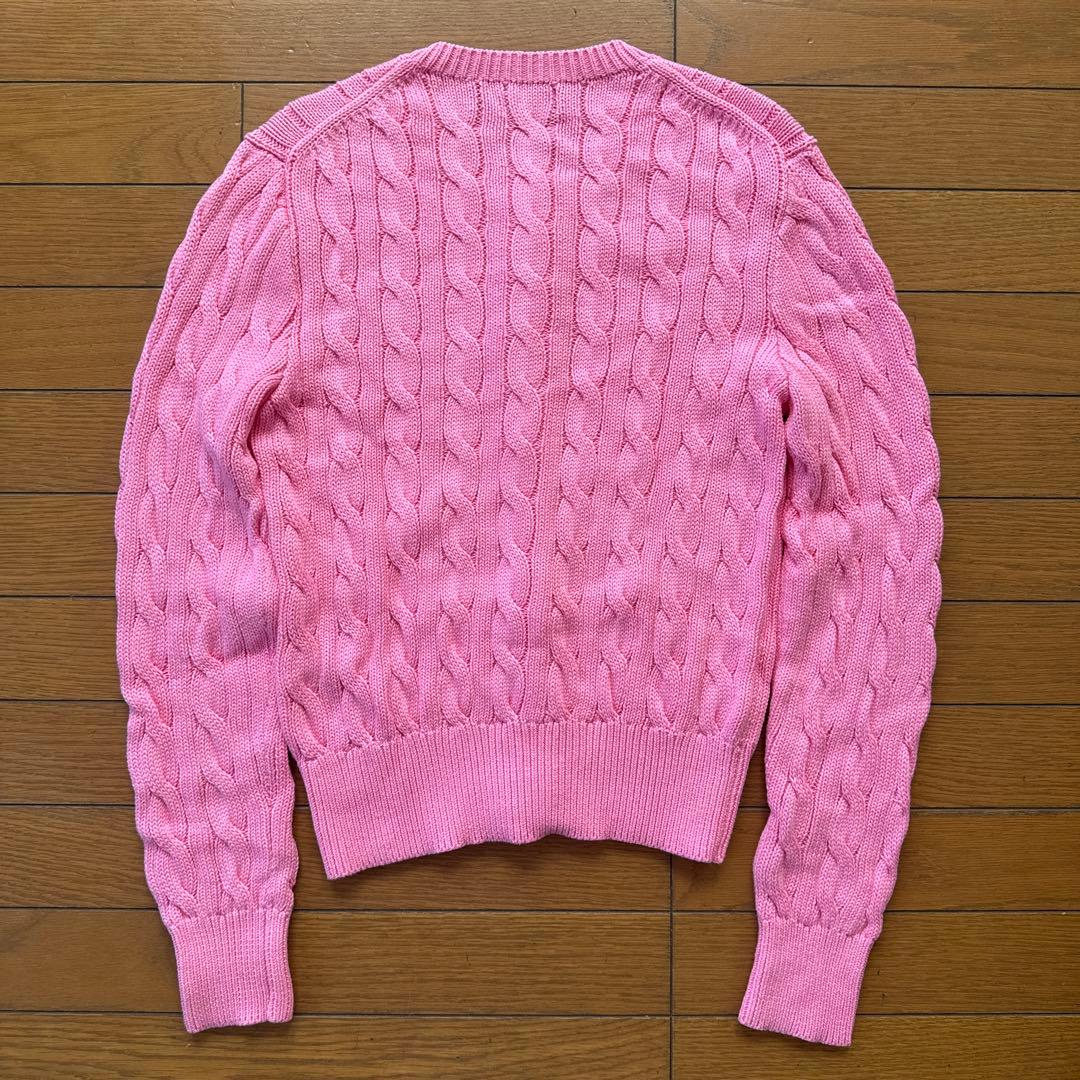 Polo Ralph Lauren ケーブルカーディガン Mサイズ ピンク 太畝