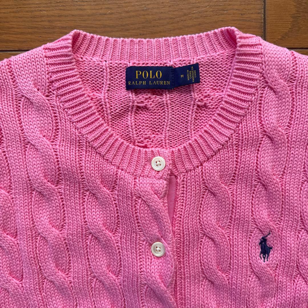 Polo Ralph Lauren ケーブルカーディガン Mサイズ ピンク 太畝