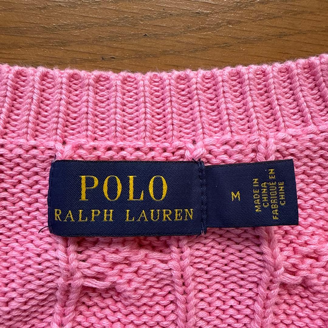 Polo Ralph Lauren ケーブルカーディガン Mサイズ ピンク 太畝