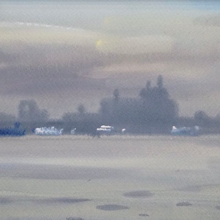 作者不詳 日本画 朝の対岸 SM 絵画 芸術 美術 額装 肉筆画 原画 風景画