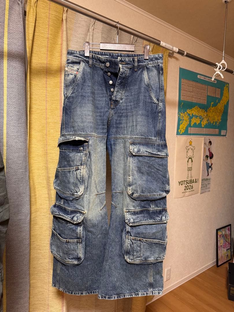<FANAL>DIESEL レディース デニム カーゴパンツ ルーズフィット
