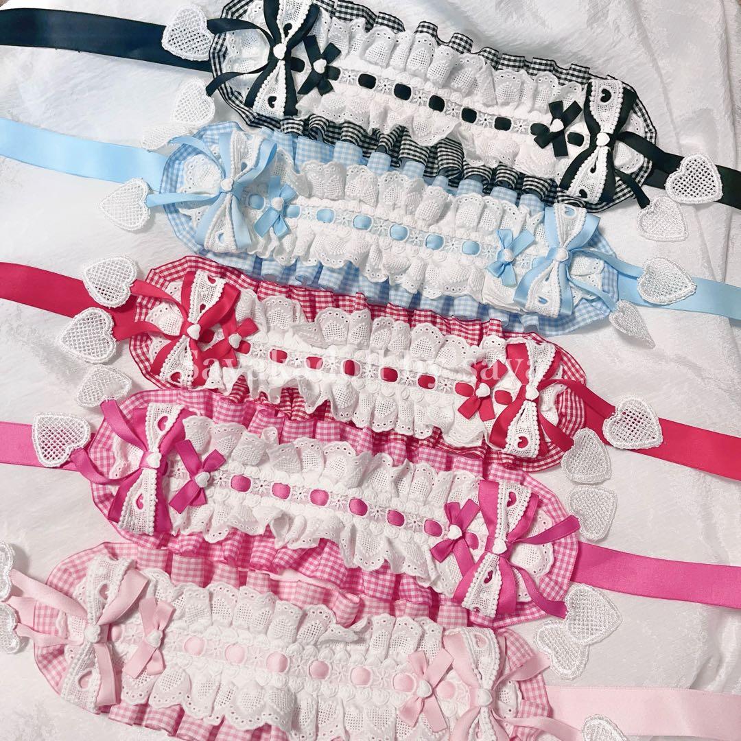♡ Candy チェック柄 フリルレースリボンヘッドドレス pink ♡