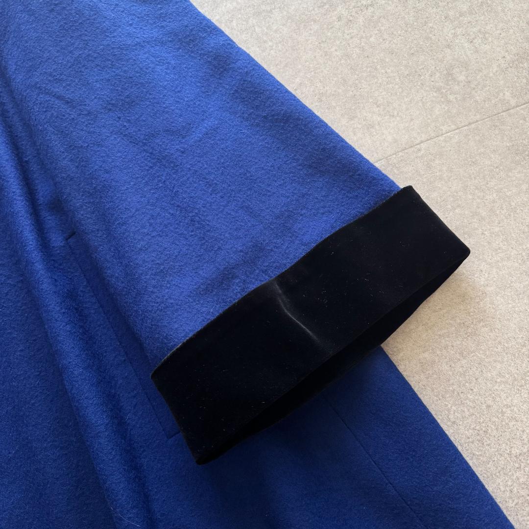 イヴサンローラン　ロングコート　ベロア切替　青　黒　36　フレア　Vintage