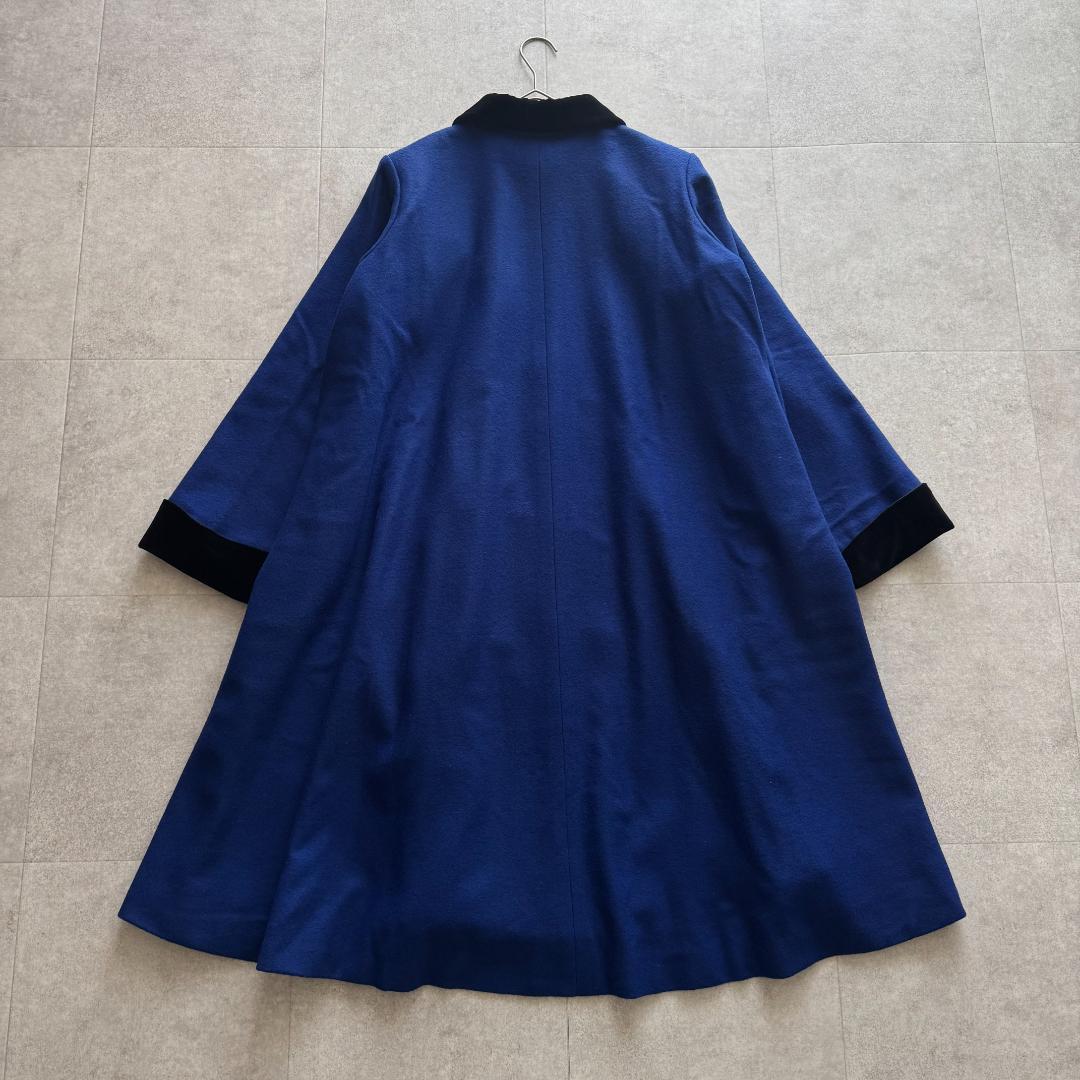 イヴサンローラン　ロングコート　ベロア切替　青　黒　36　フレア　Vintage