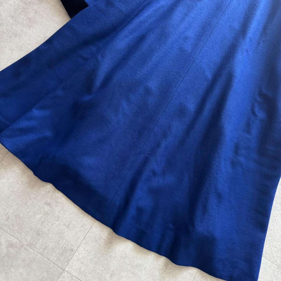 イヴサンローラン　ロングコート　ベロア切替　青　黒　36　フレア　Vintage