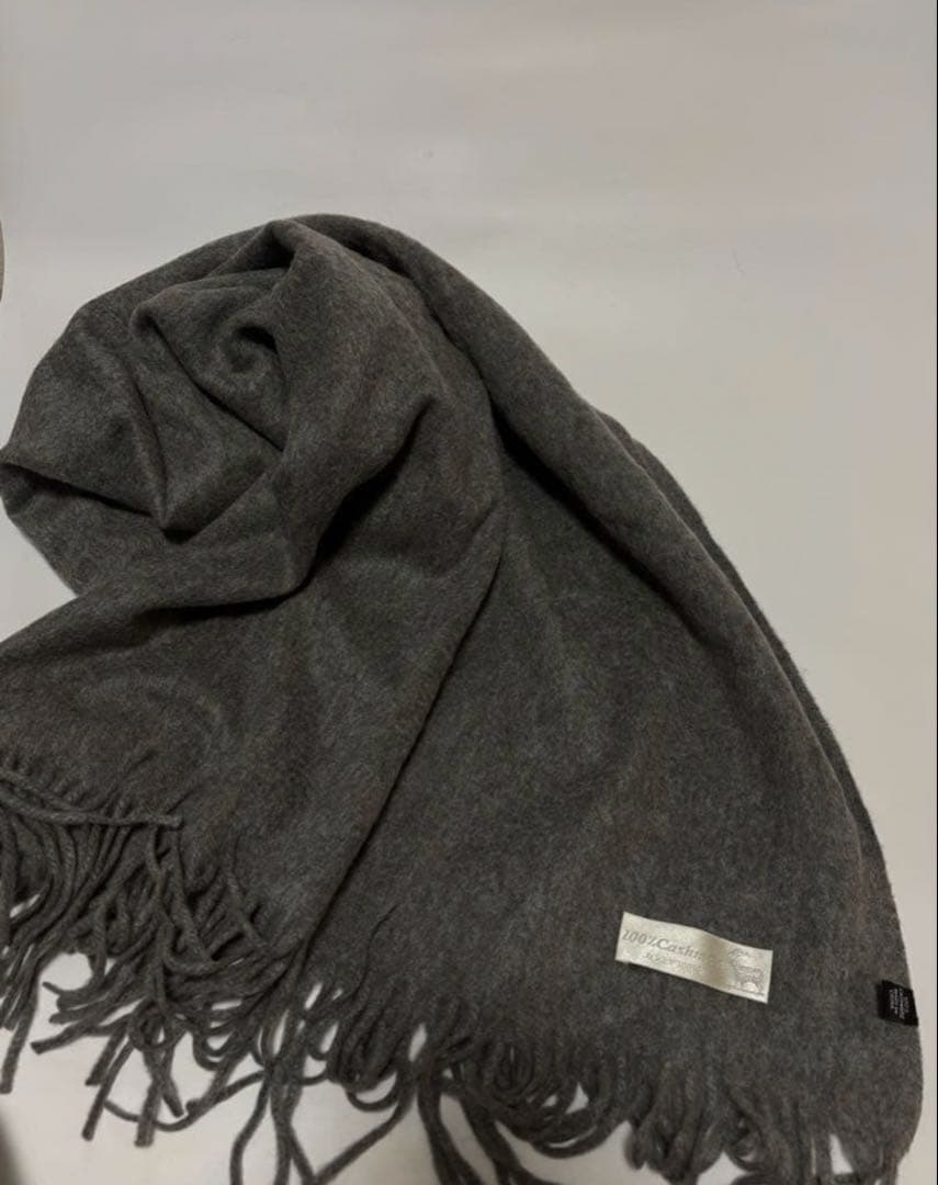 100%カシミヤ チャコールグレー 大判厚手ストール（新品）