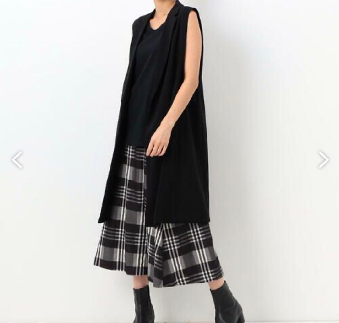 新品 希少サイズ 17号 ゴムサ ロングスカート フレア チェック 黒 日本製