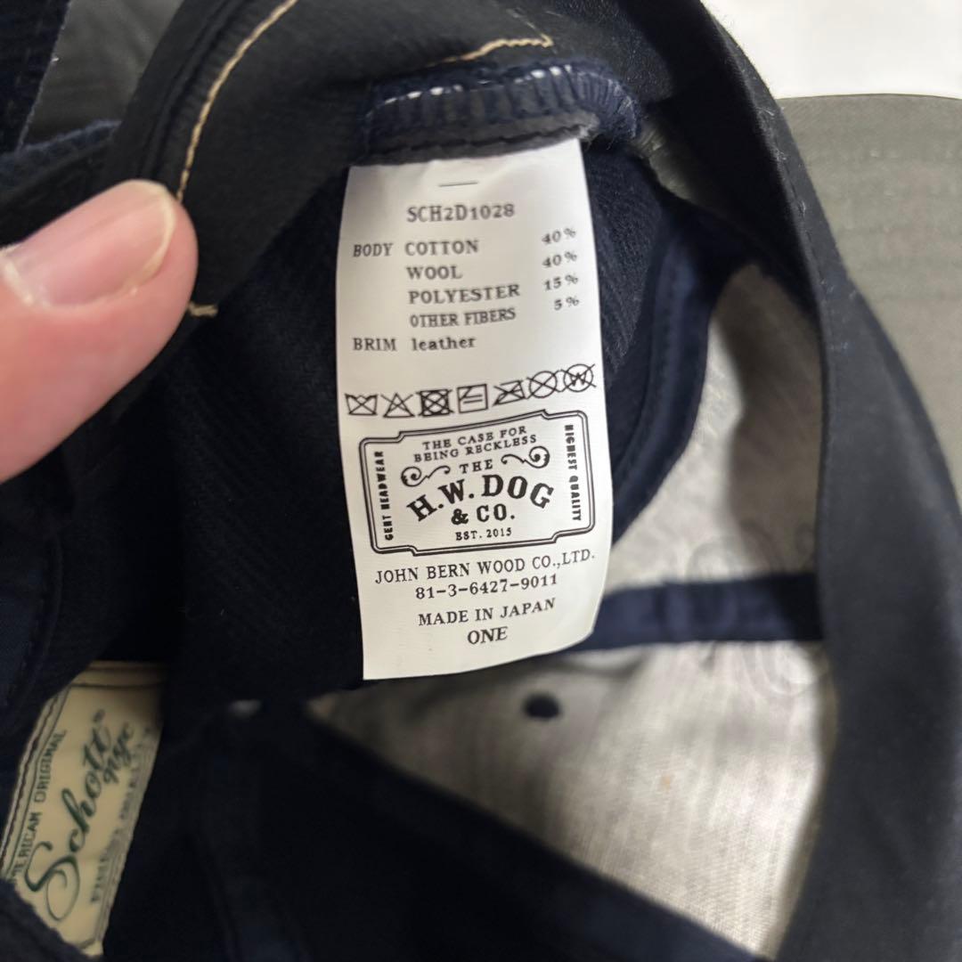 Schott × THE H.W.DOG&CO. レザー　ウール　キャップ　ロゴ
