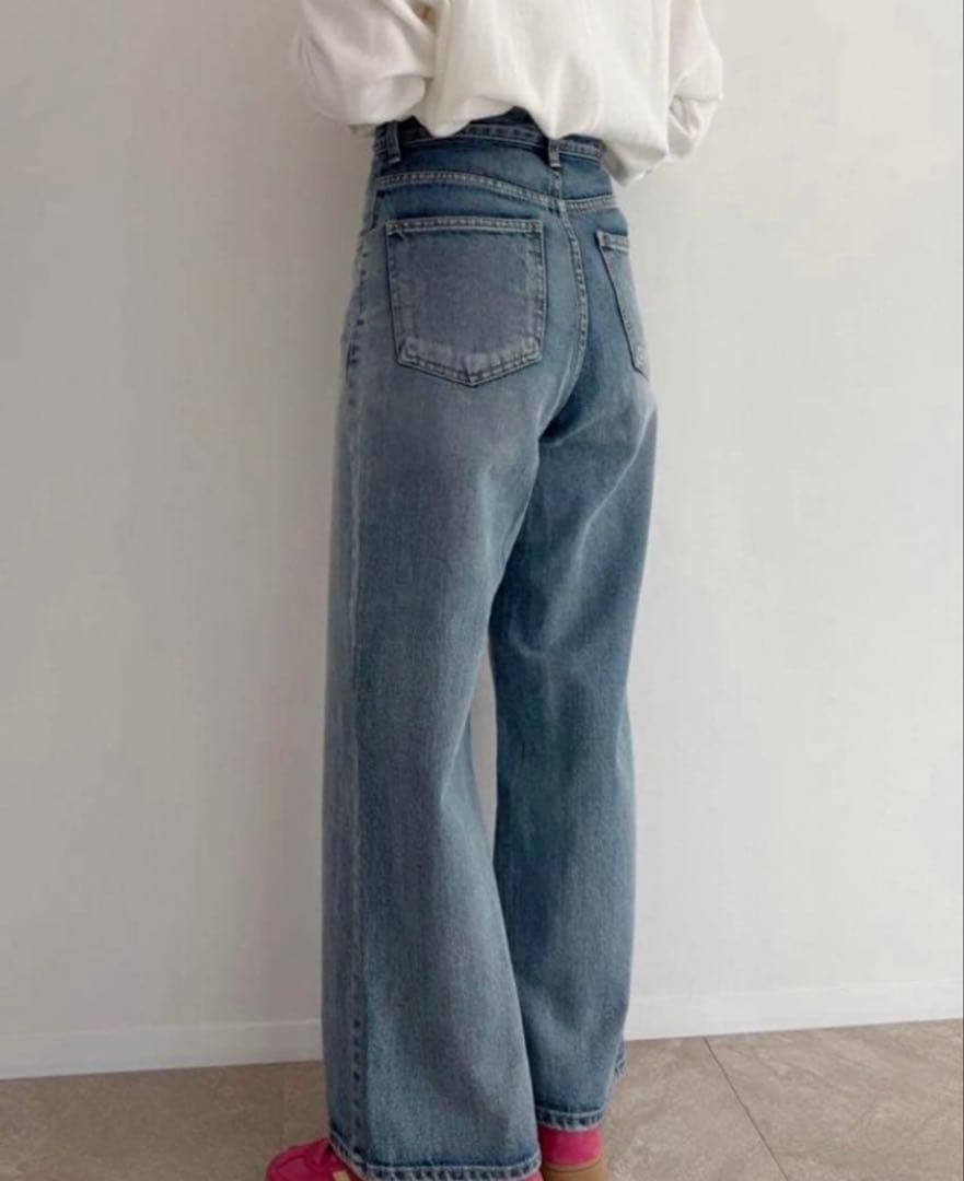 AMIE ハイウエストワイドストレートデニム　S