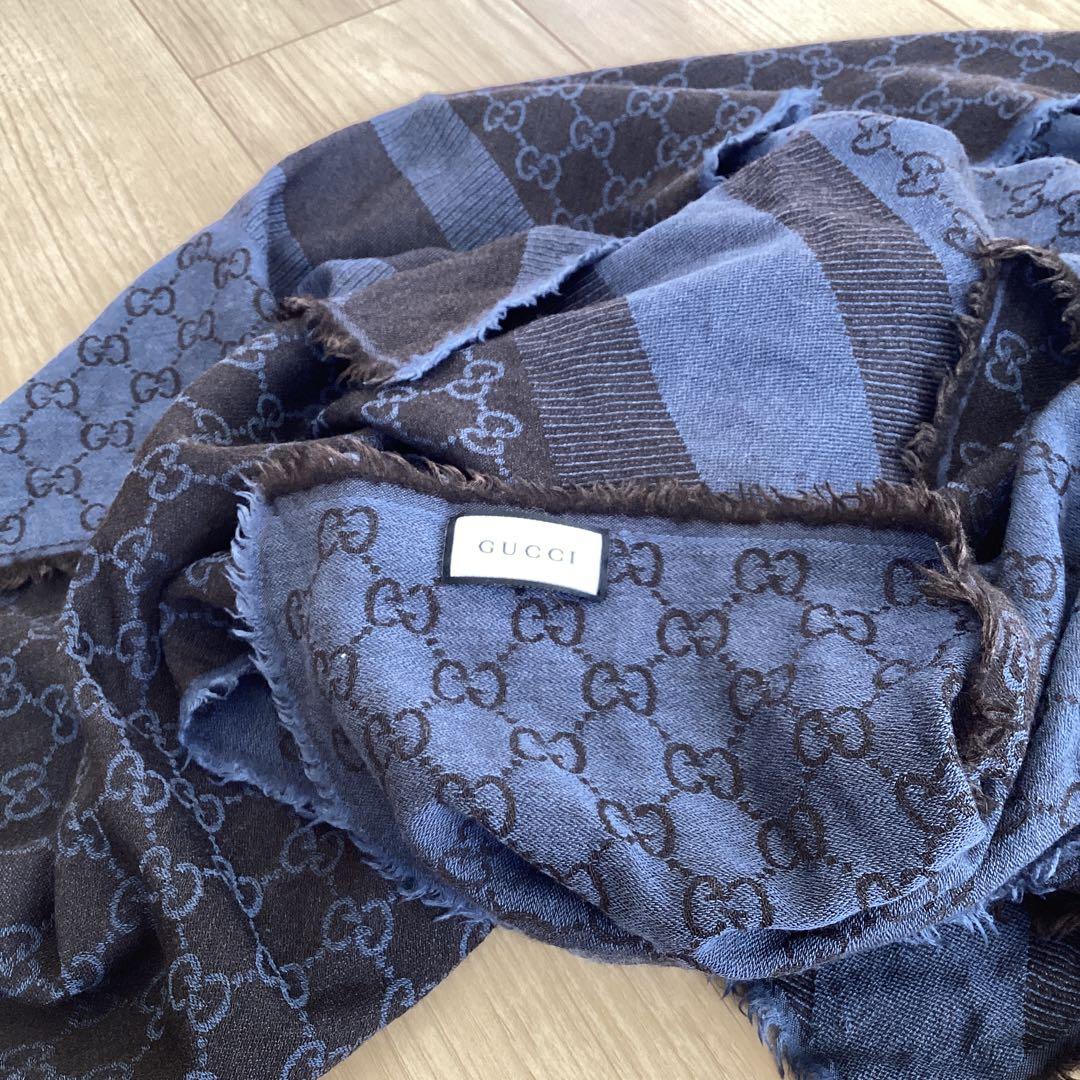 GUCCI グッチ ストール NAVY GRAY 140x140CM