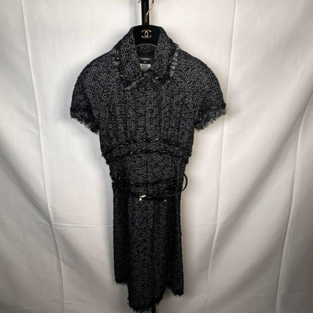 CHANEL カメリアボタンラメツイード　ワンピース　CHANELベルト付き