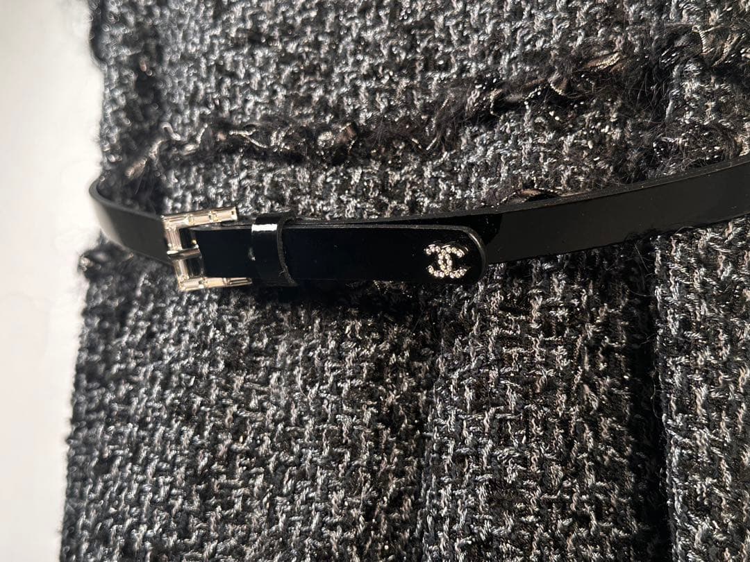 CHANEL カメリアボタンラメツイード　ワンピース　CHANELベルト付き