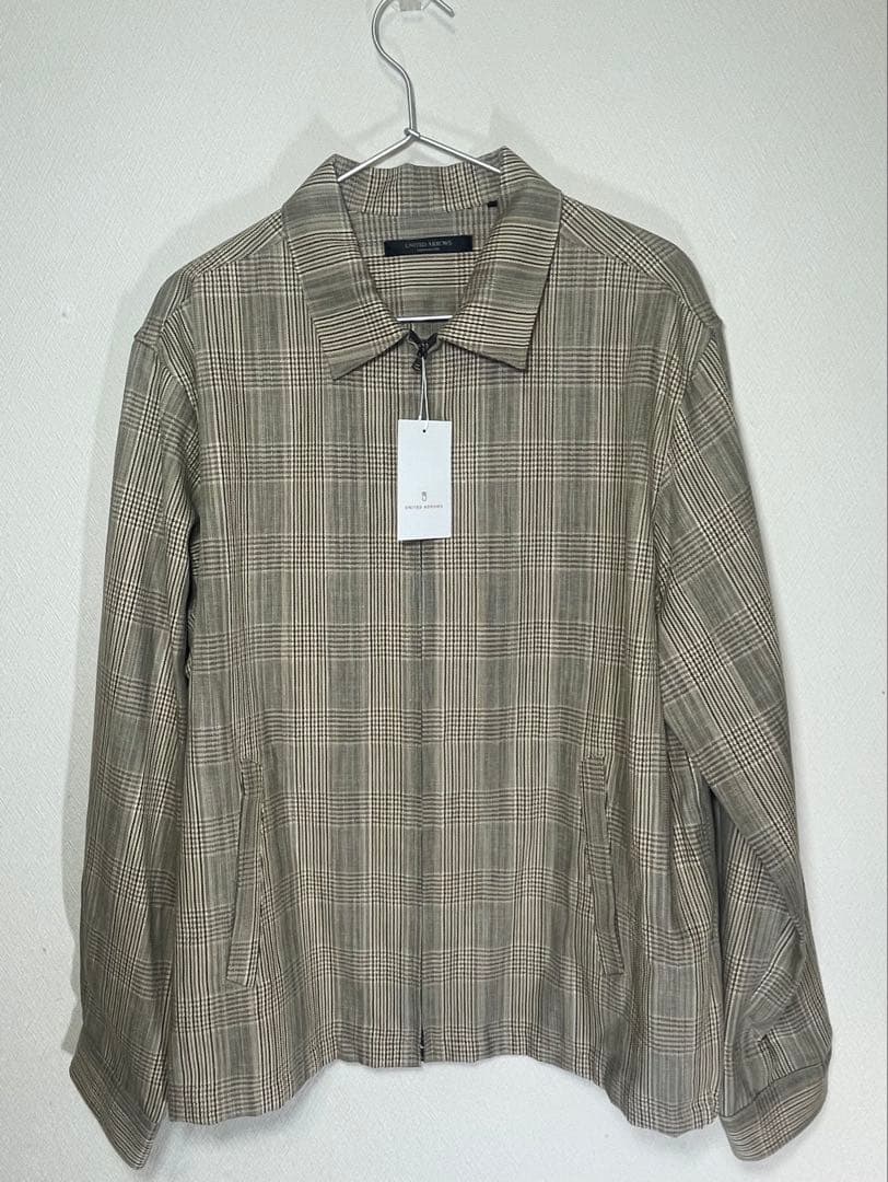 【新品タグ付】UNITED ARROWS 麻混 チェックブルゾン LL 春夏