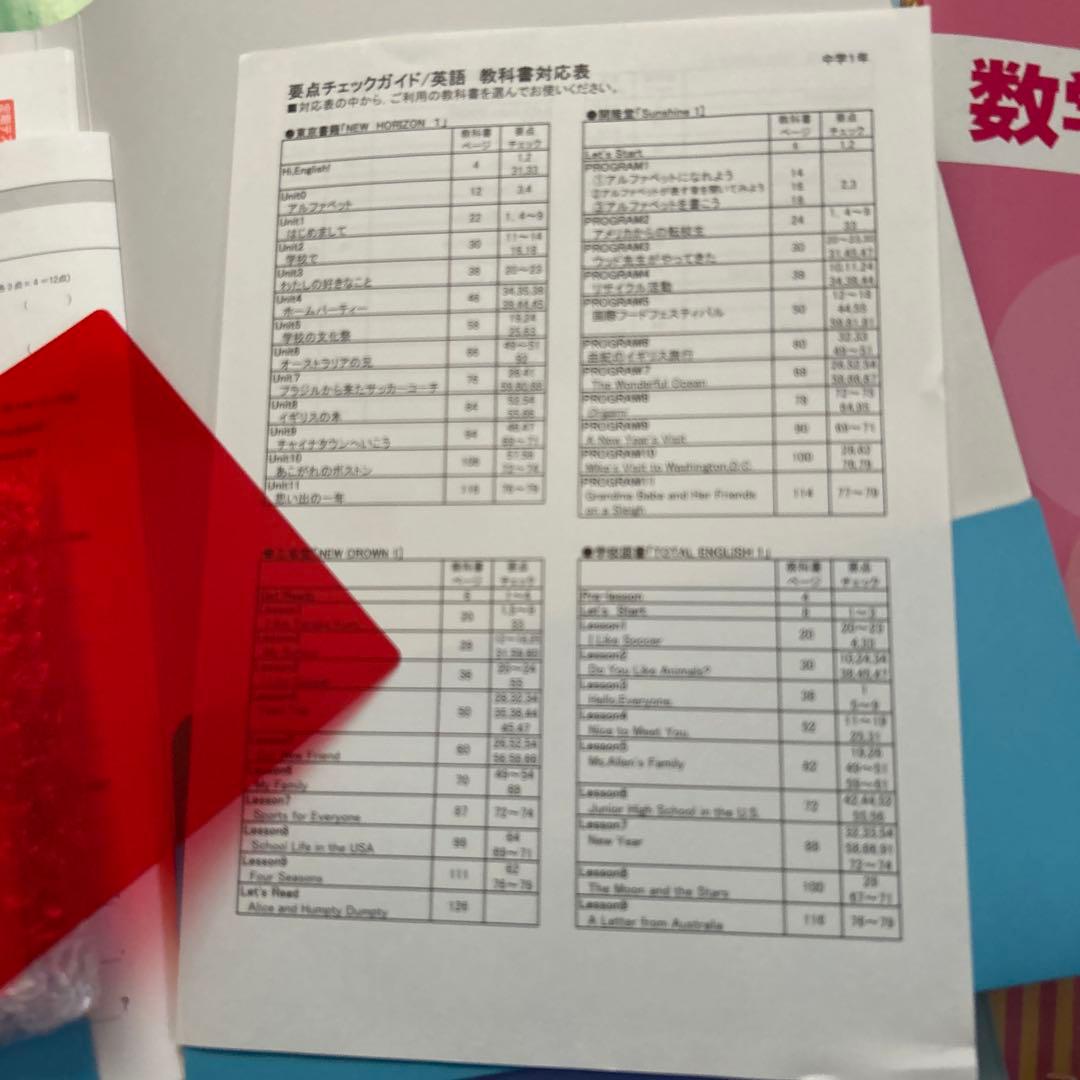 中学1年(国語、数学、英語、理科、社会)学習教材