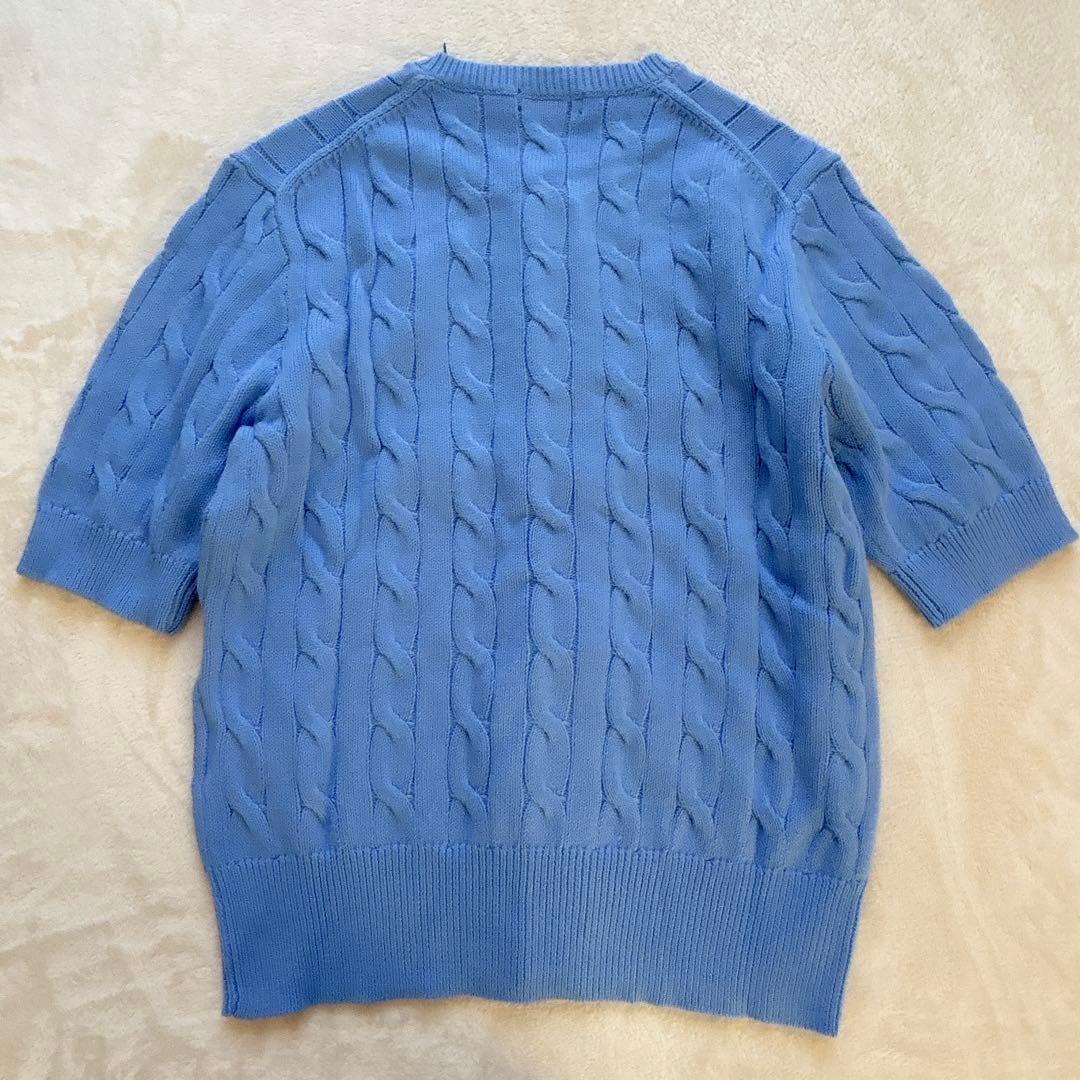 新品✨ポロラルフローレン ケーブルニット 半袖カーディガン ポニー 水色 L