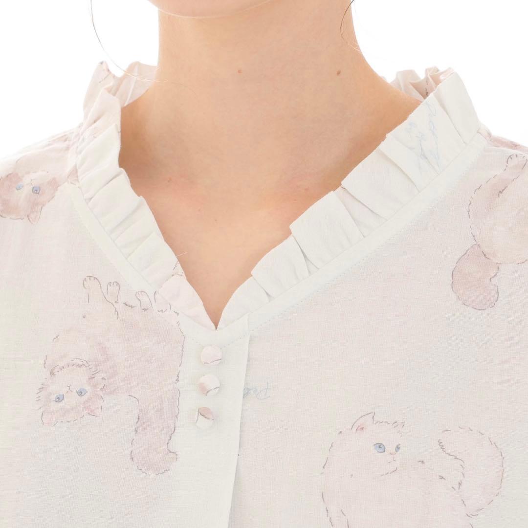 【新品】ナルエー ムーンタン ダブルガーゼ キャットフリルパジャマ ［M〜L］猫
