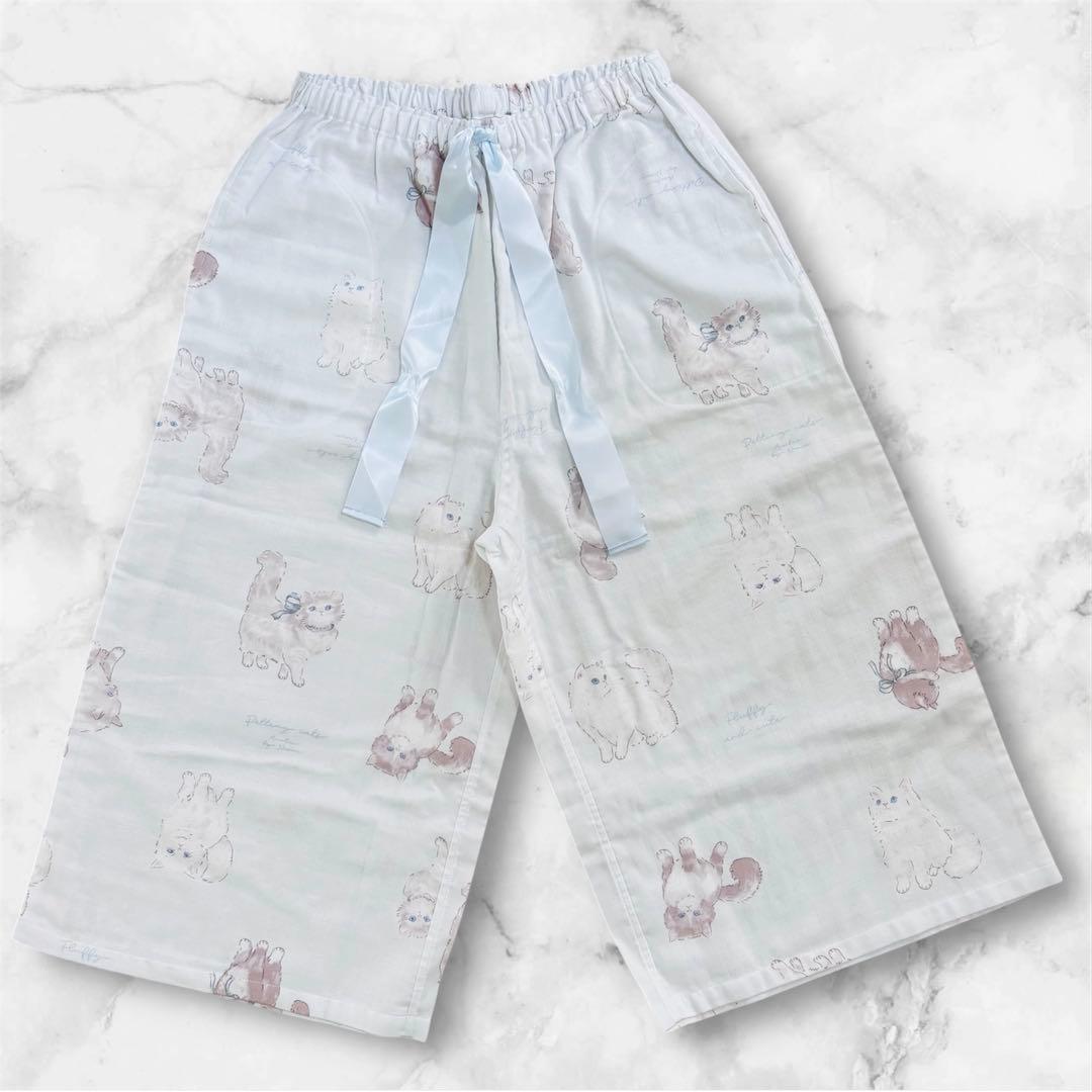【新品】ナルエー ムーンタン ダブルガーゼ キャットフリルパジャマ ［M〜L］猫