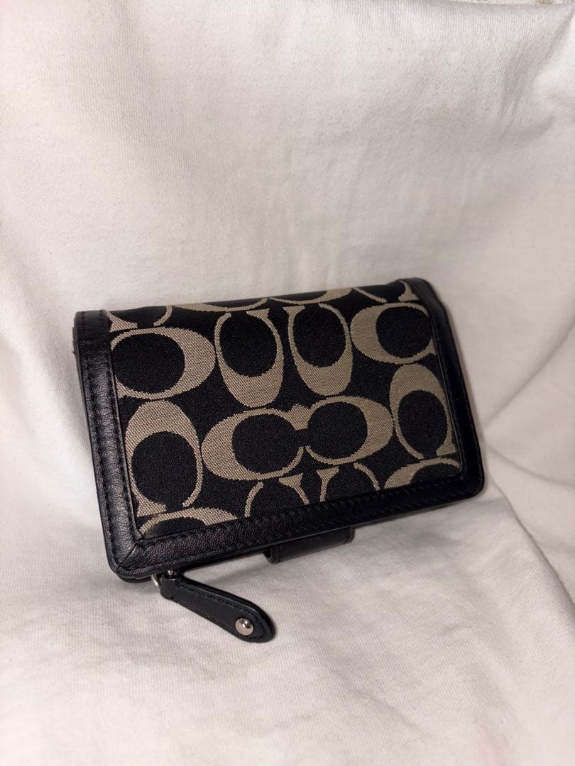 【COACH】【美品】二つ折り財布 ブラック/ベージュ