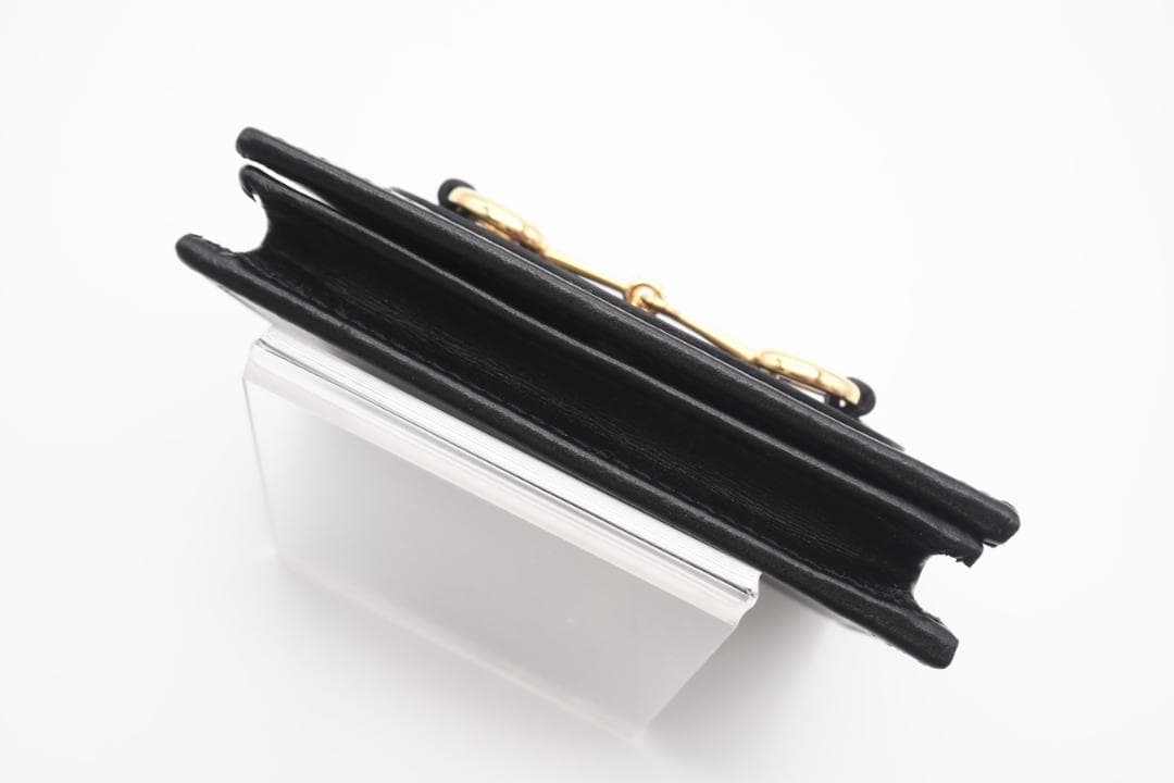 GUCCI 二つ折り財布 ホースビット レザー コンパクトウォレット ブラック