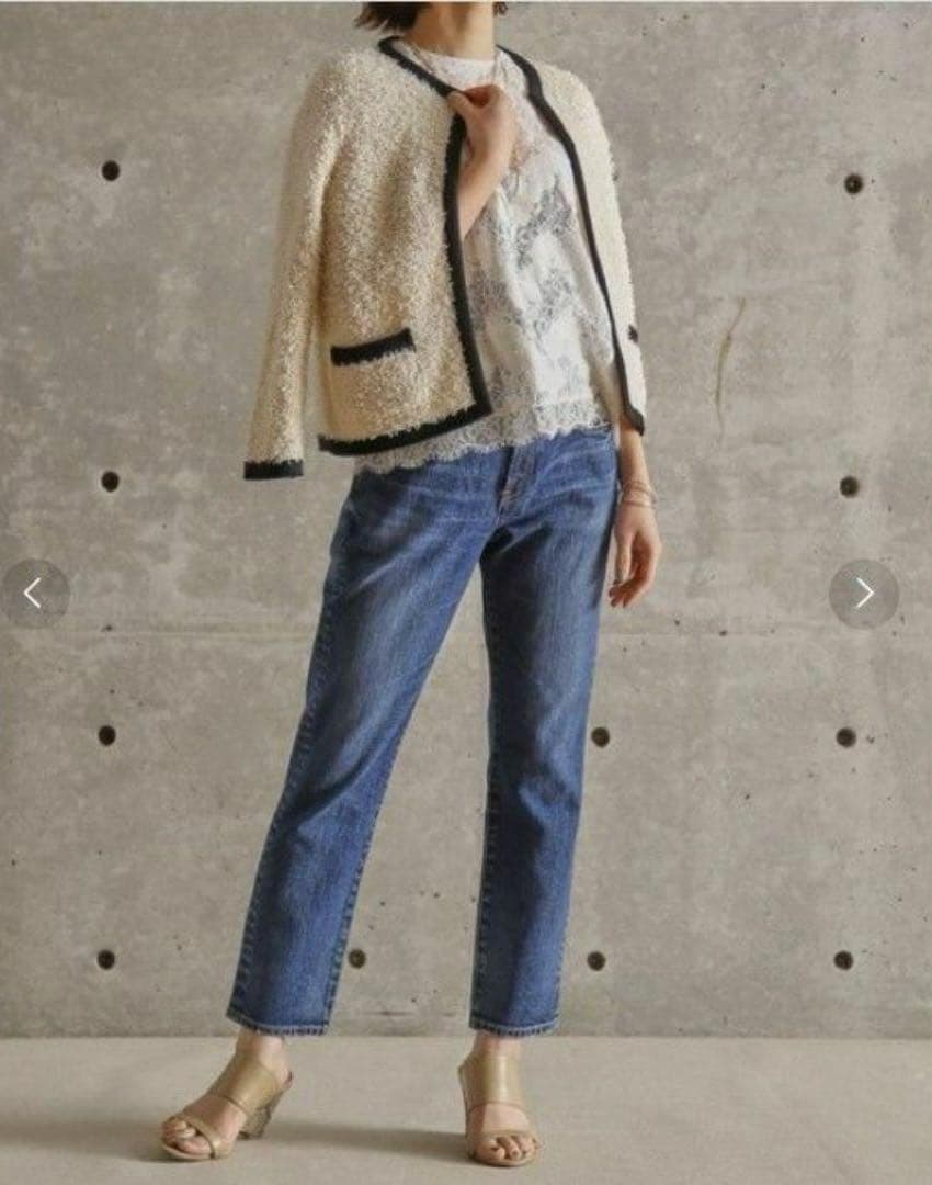 新品　マルティニーク　コットンシャギーパイピングニットャケット.