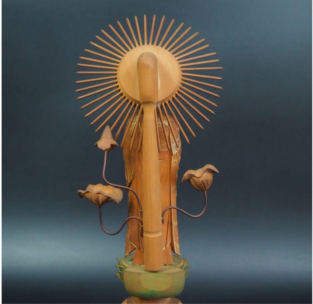 送料無料　時代物　柘植/黄楊　細密彫刻阿弥陀如来立像　高さ33.5ｃｍ