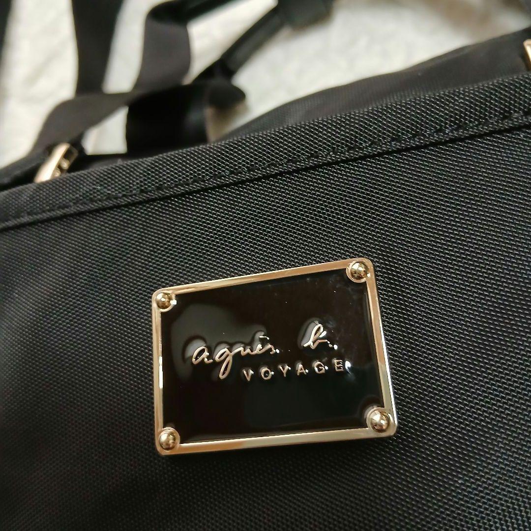 【agnes b.】２WAY　ナイロン×レザー　ミニボストンバッグ　黒×金