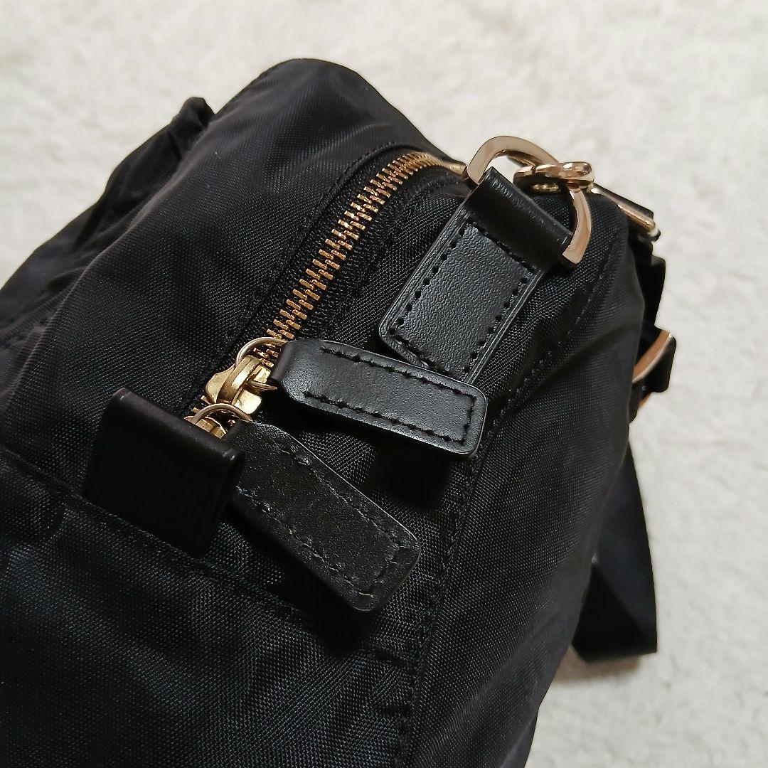 【agnes b.】２WAY　ナイロン×レザー　ミニボストンバッグ　黒×金