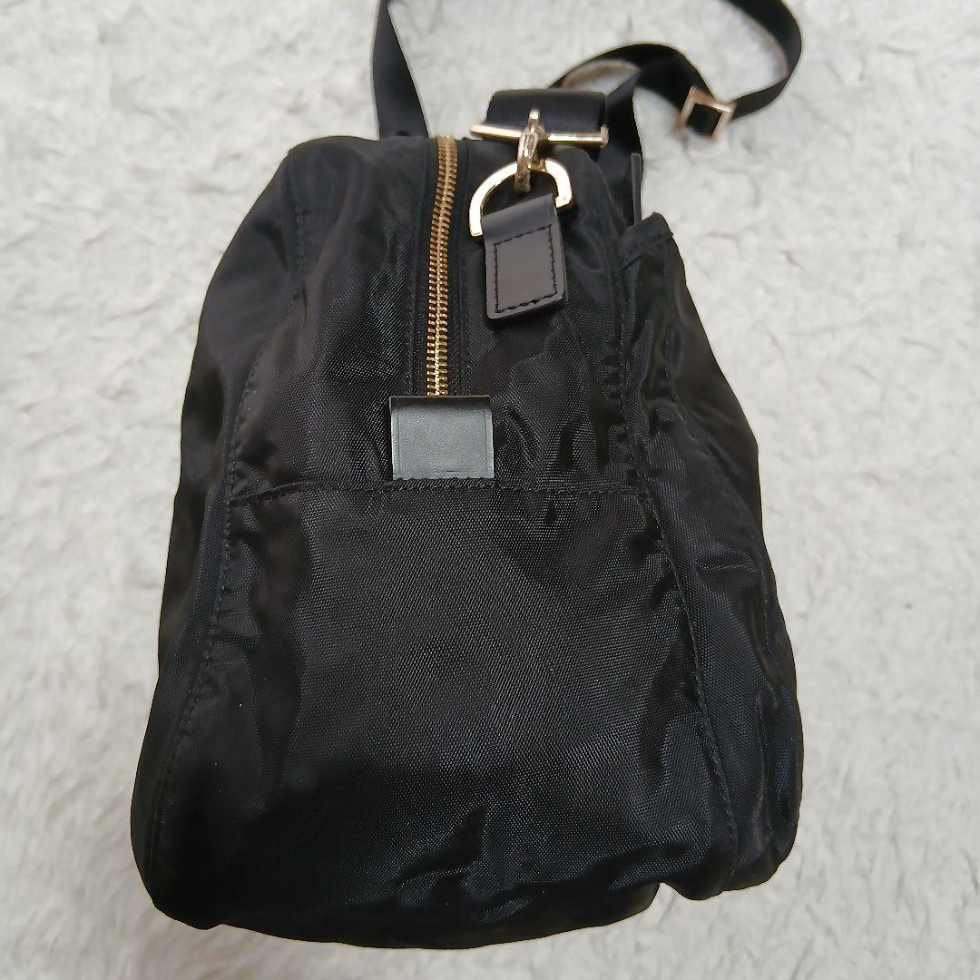 【agnes b.】２WAY　ナイロン×レザー　ミニボストンバッグ　黒×金