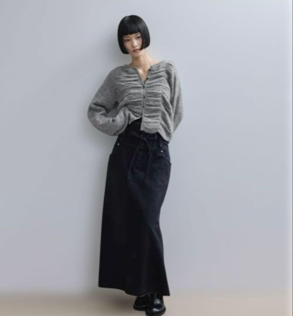 アダムエロペ【WEB限定】ダブルモヘアシャーリングカーディガン　グレー