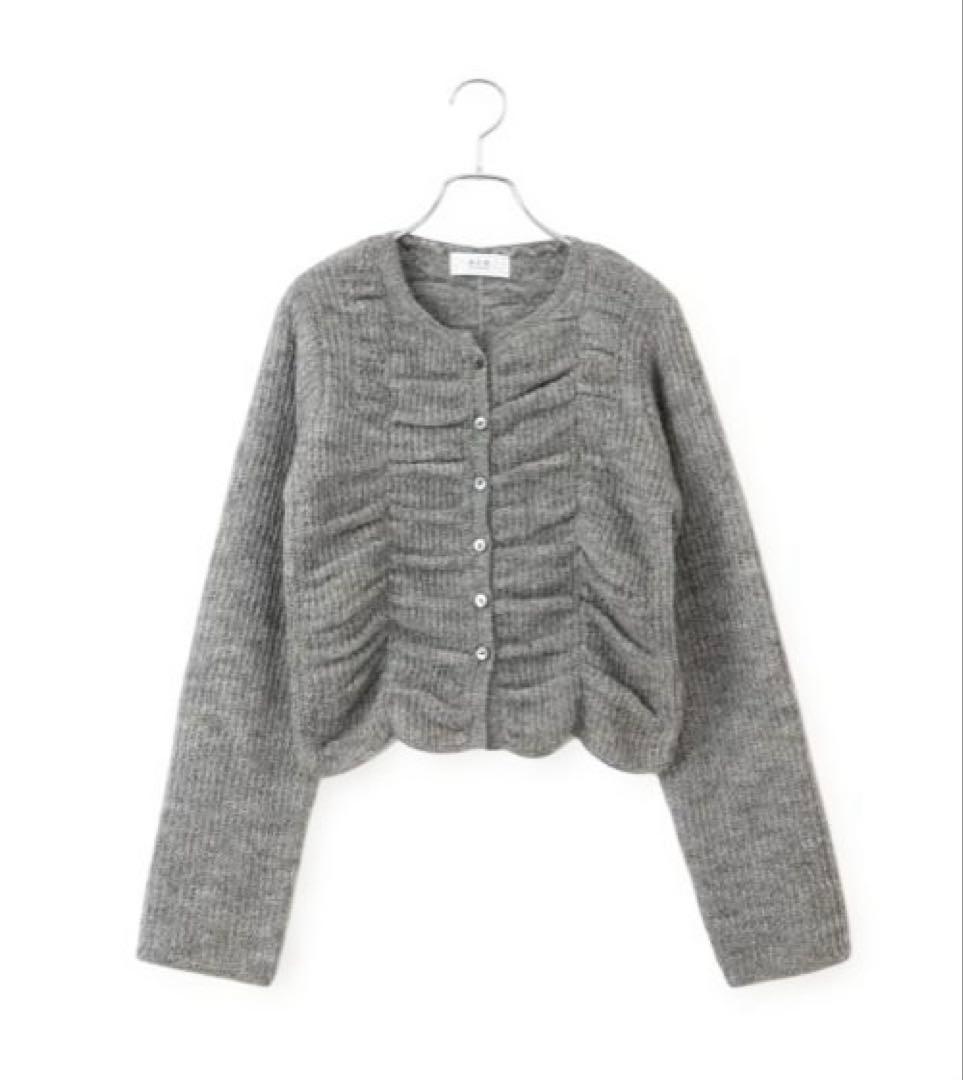 アダムエロペ【WEB限定】ダブルモヘアシャーリングカーディガン　グレー