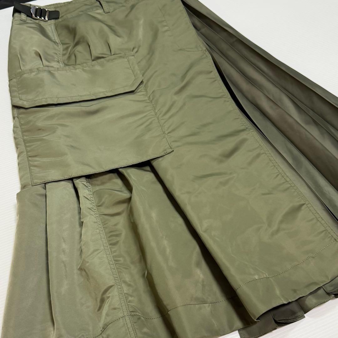美品 sacai ナイロンツイル アシンメトリ ミディ スカート