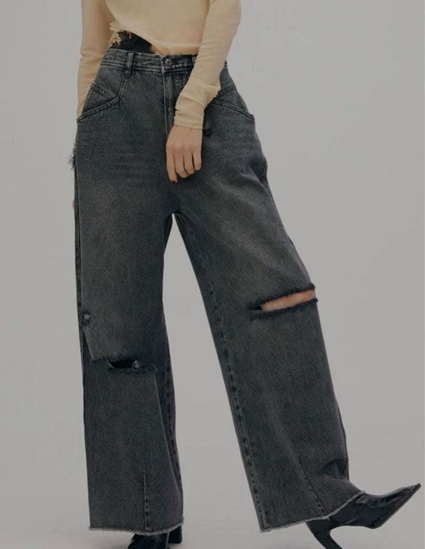 パンツ AMERI HEART PATCH DAMAGE DENIM PANTS