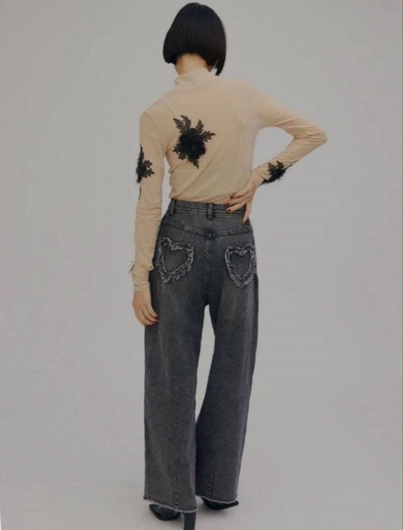 パンツ AMERI HEART PATCH DAMAGE DENIM PANTS