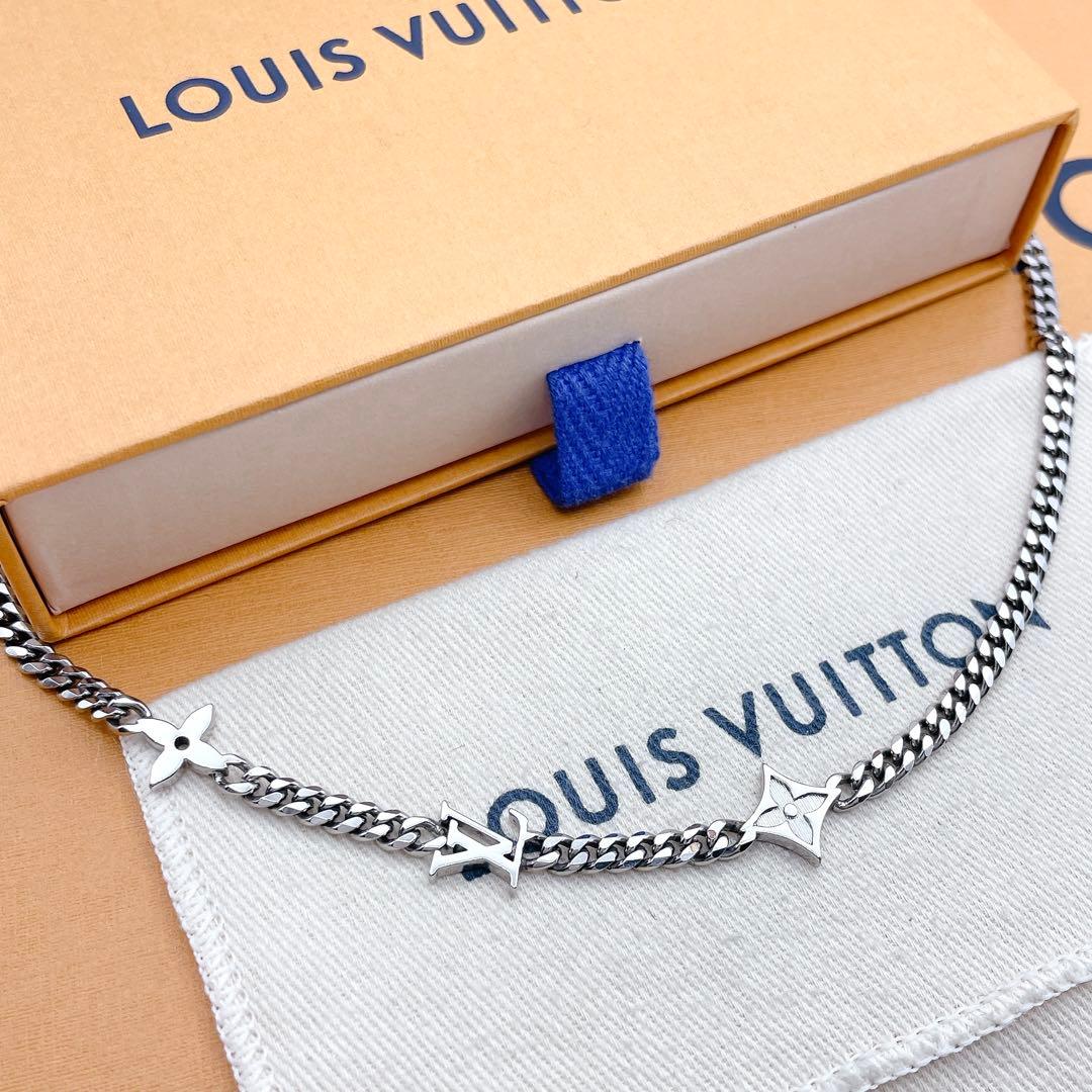 LOUIS VUITTON ネックレス　ロウ　モノグラム　チェーン　シルバー