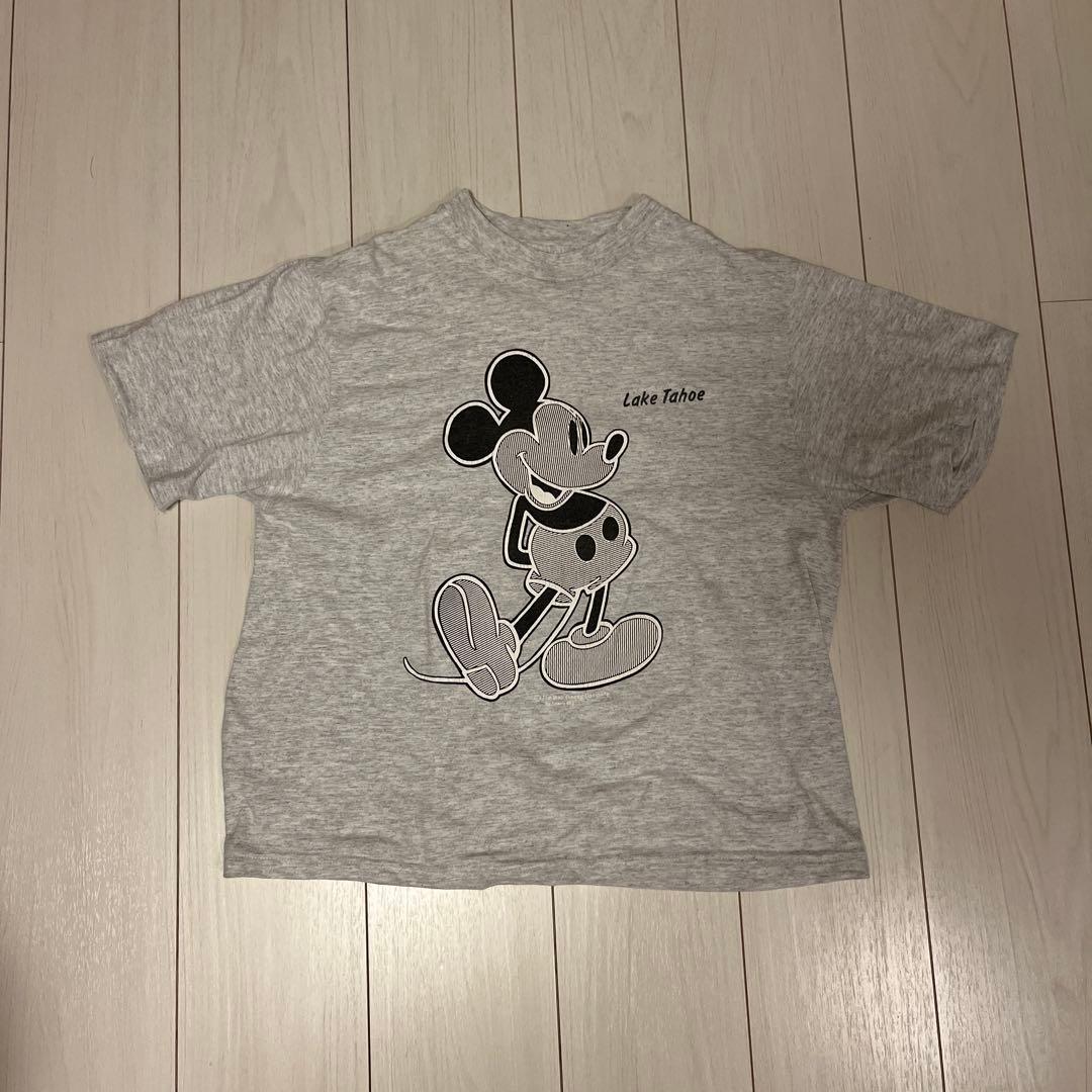 70s〜80s ディズニー公式　レアミッキーTシャツ霜降りグレーシングルステッチ