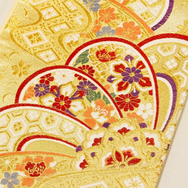 未来新品京都西陣浅田美術織正絹多色織古典工芸花扇流水文長尺礼装振袖用袋帯