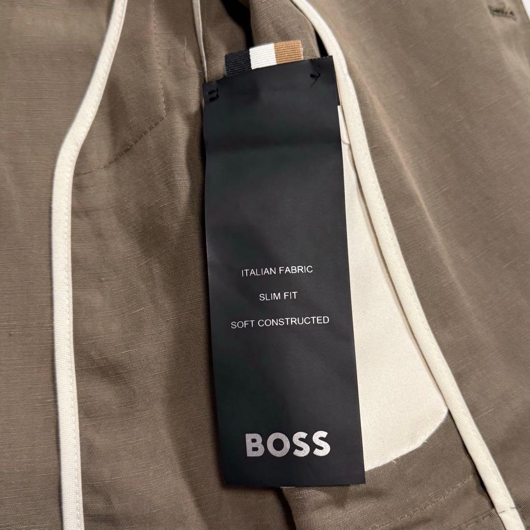 極美品 HUGO BOSS 現行タグ テーラードジャケット リネン カーキ L