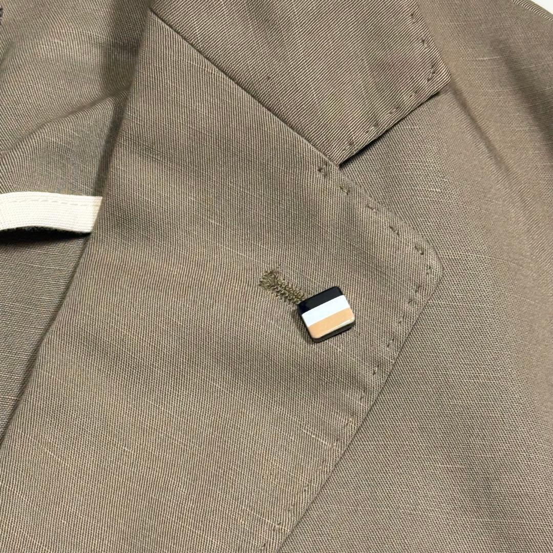 極美品 HUGO BOSS 現行タグ テーラードジャケット リネン カーキ L