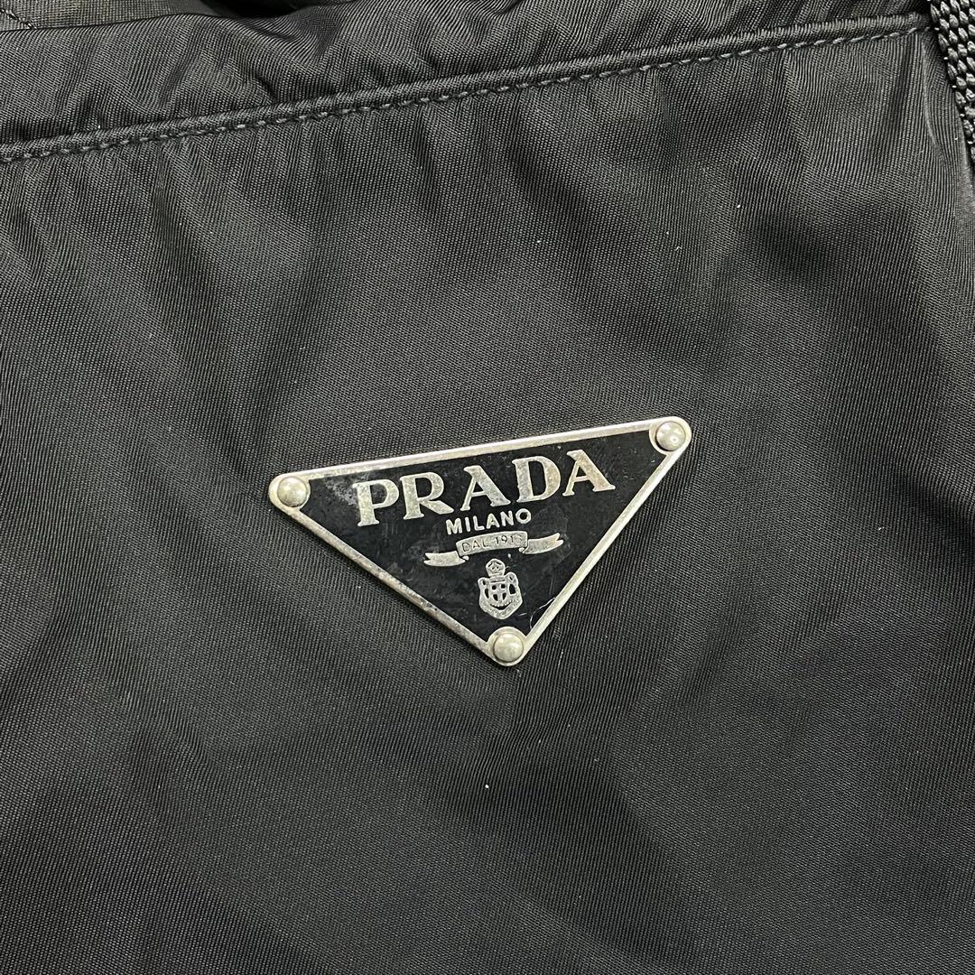 中古品　PRADA ロゴプレート ボストン ショルダー ナイロン バック 黒