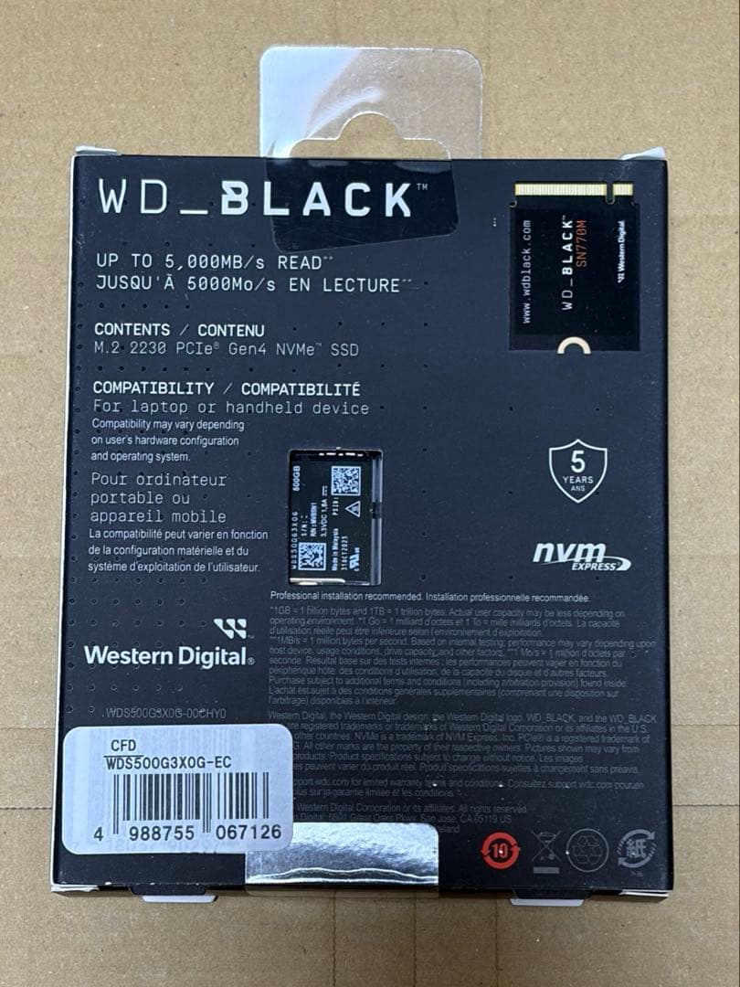 WD_BLACK SN770M 500GB M.2 2230 SSD 新品未開封
