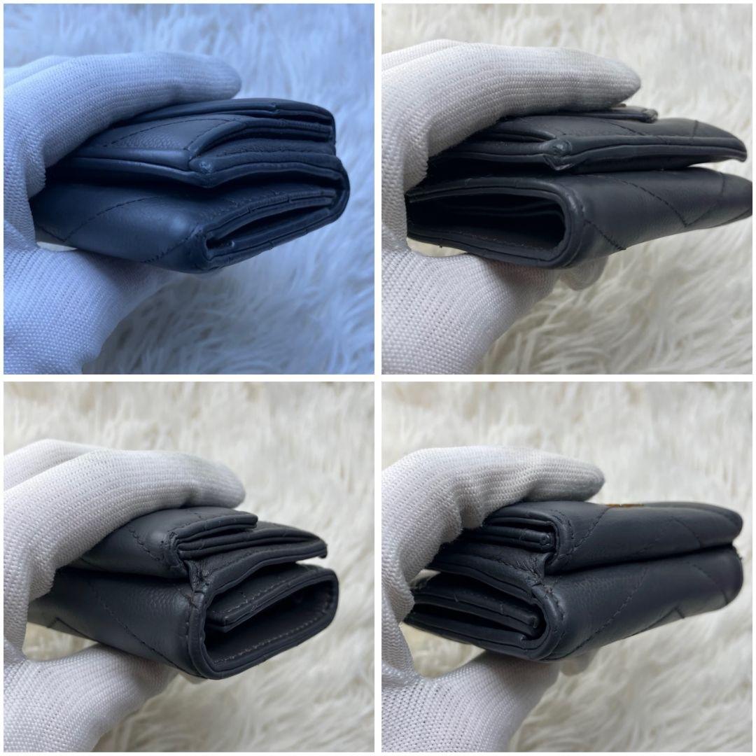 サンローラン 三つ折り財布 Vステッチ カサンドラ レザー グレー