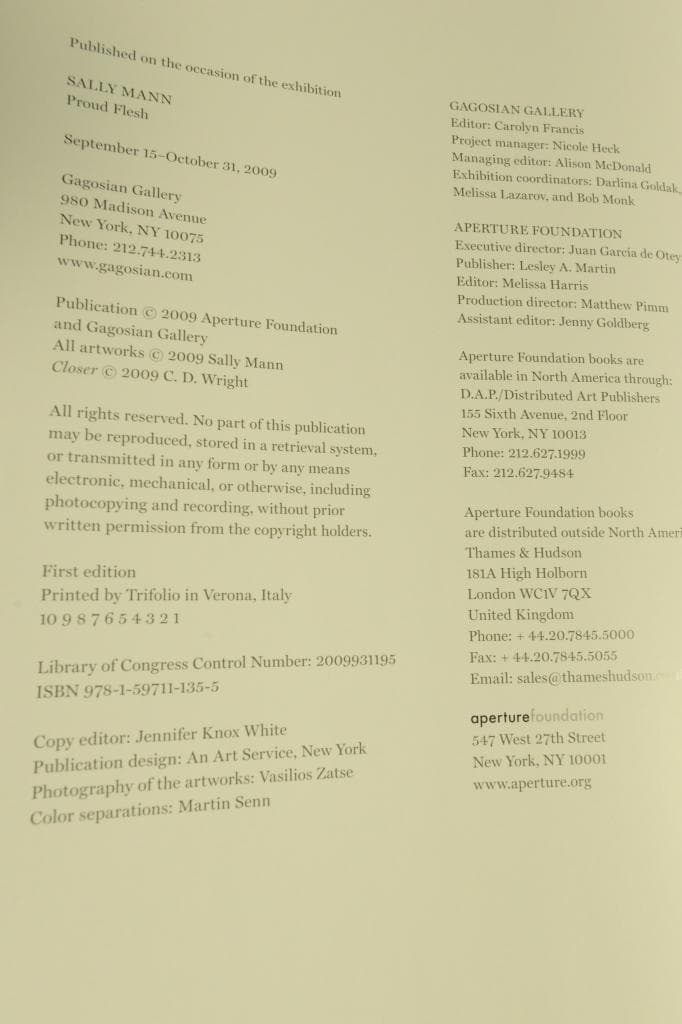 【Sally Mann：Proud Flesh】サリー・マン写真集　 初版発行