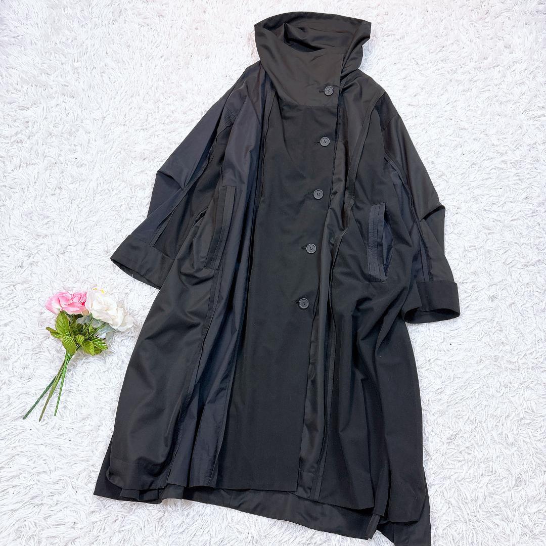 希少【極美品】MOYURU ロングコート 異素材切替 オーバーサイズ 黒 M−L