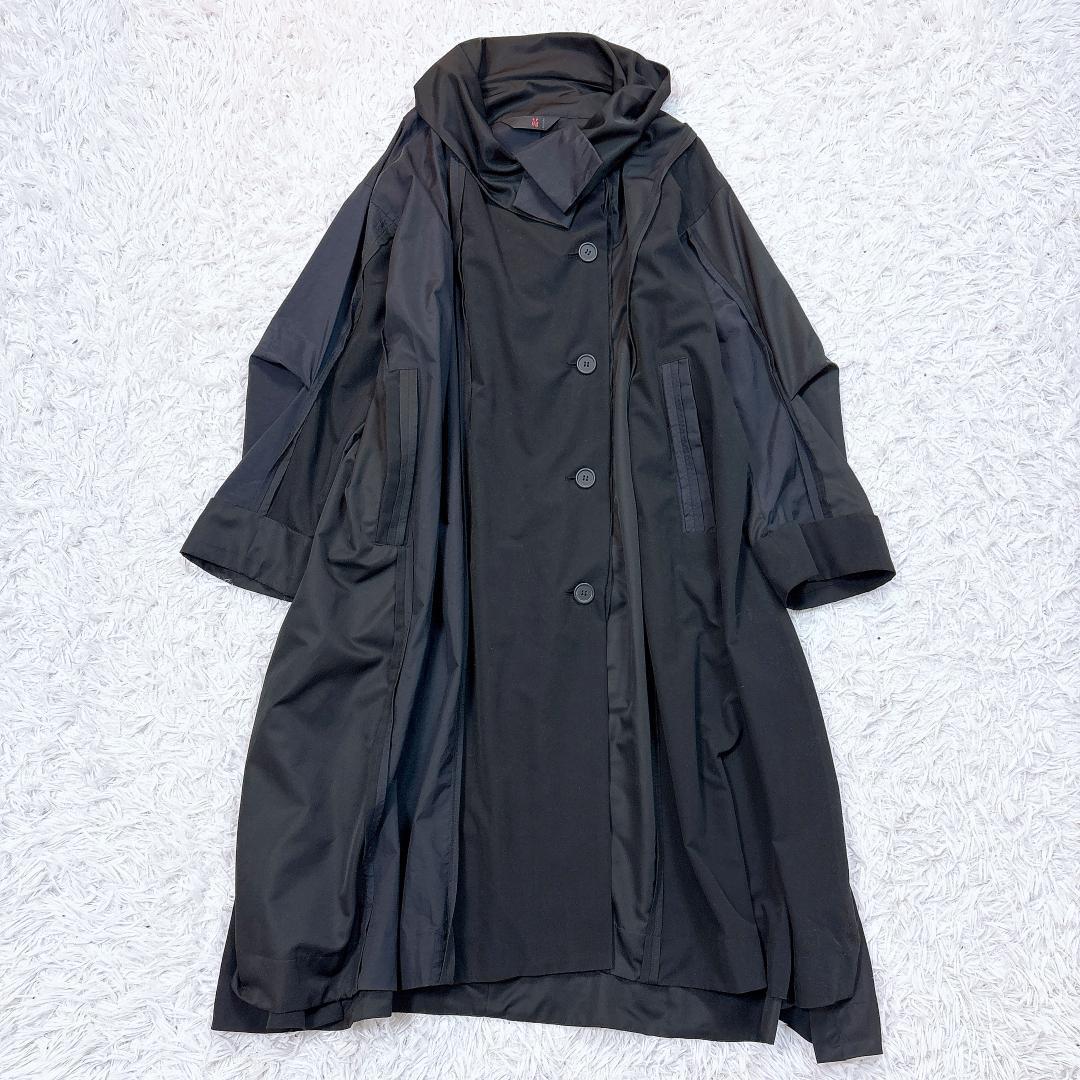 希少【極美品】MOYURU ロングコート 異素材切替 オーバーサイズ 黒 M−L