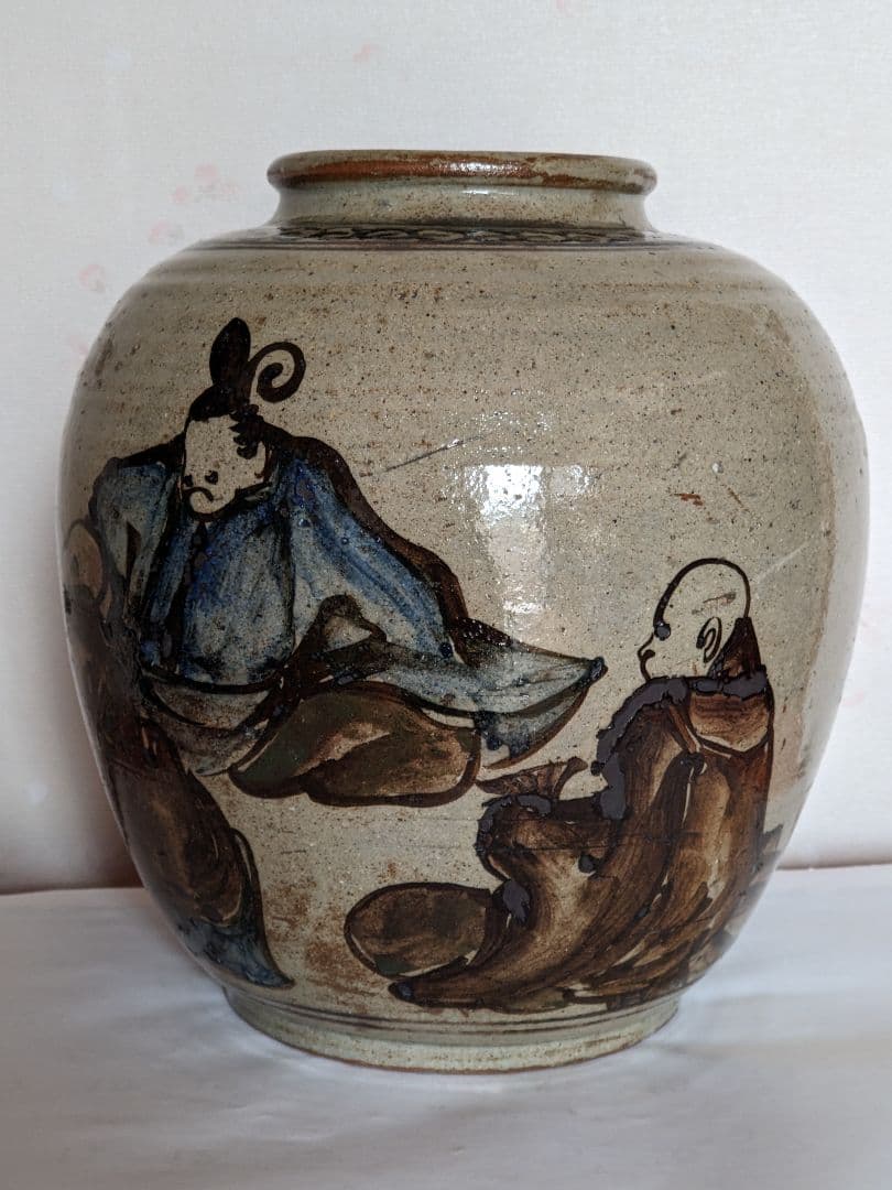 ♦作品少数 乾山焼？三浦乾也 時代絵巻図壺 瓶 花瓶 置物飾りレア物 骨董品